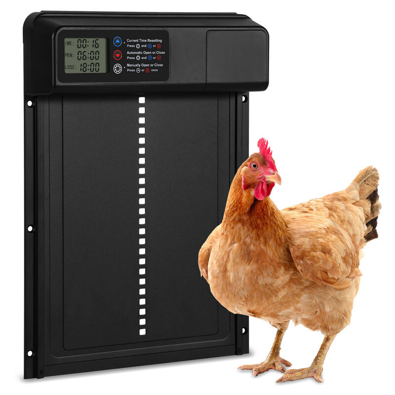 foto del prodotto porta automatica per pollaio con timer antipizzicamento, lega di alluminio, impermeabile ipx4, led swanew