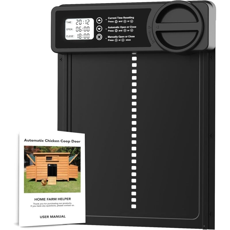 foto del prodotto porta automatica per pollaio con timer serale mattina, porta automatica per pollaio antipizzicamento lega di alluminio schermo lcd impermeabile