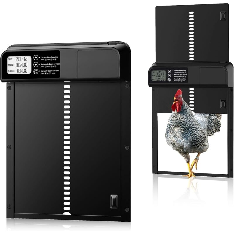 foto del prodotto porta automatica per pollaio con timer serale mattina, porta automatica per pollaio lega di alluminio schermo lcd impermeabile sportello per pollaio