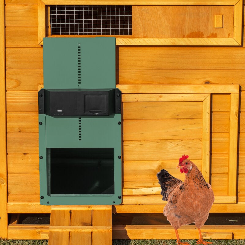foto del prodotto porta automatica per pollaio di nuova generazione impermeabile, con sensore di luce, alimentata a batteria
