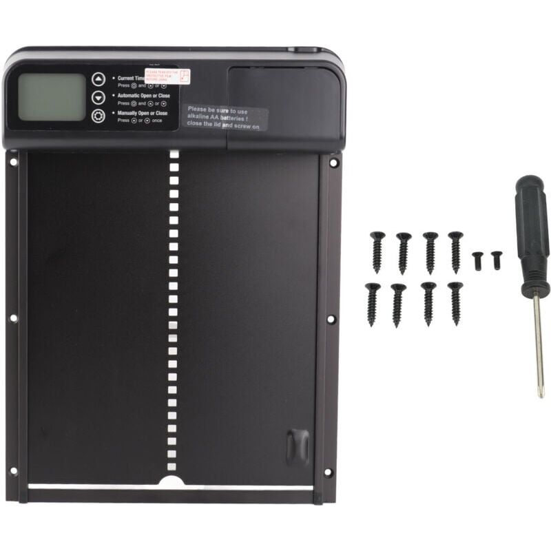 foto del prodotto porta automatica per pollaio, display led in lega di alluminio con timer per pollame da fattoria 12,6 x 9,6 pollici