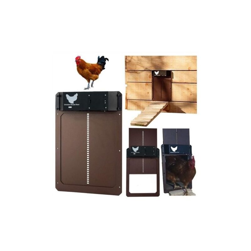 foto del prodotto porta automatica per pollaio marrone con sensore di luce porta per pollaio a induzione completamente impermeabile porta per pollaio