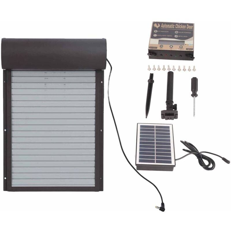foto del prodotto porta automatica per pollaio, porta automatica per pollaio con timer, porta a batteria o a energia solare per pollame