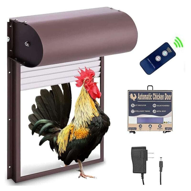 foto del prodotto porta automatica per pollaio, porta automatica programmabile per pollaio, porta per pollaio con tenda avvolgibile in metallo alimentata, modalit 