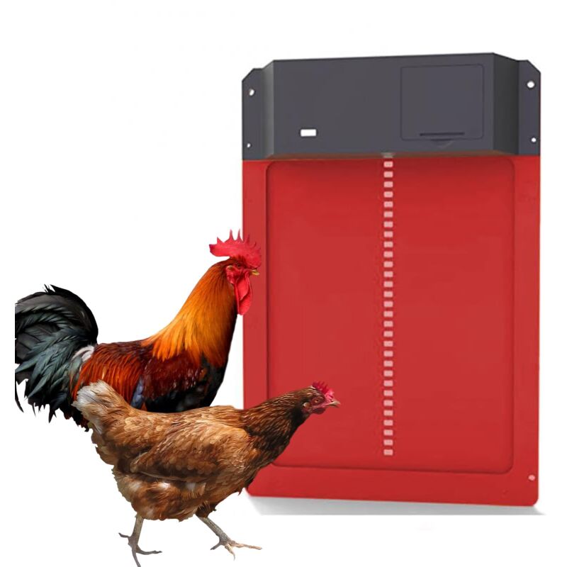foto del prodotto porta automatica per pollaio, porta per pollaio con sensore di luce, sensore di luce automatico impermeabile a induzione a batteria, allevamento di