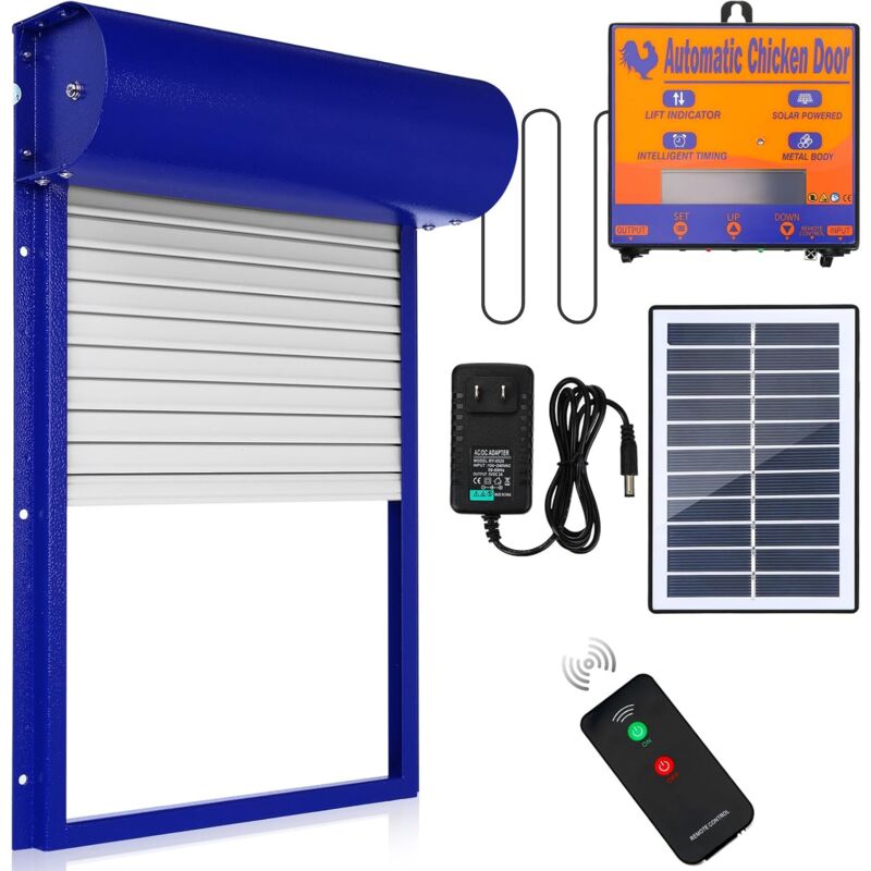 foto del prodotto porta automatica per pollaio rosvola porta per pollaio ad energia solare con timer, sensore di luce, display lcd, telecomando, multi modalit , porta