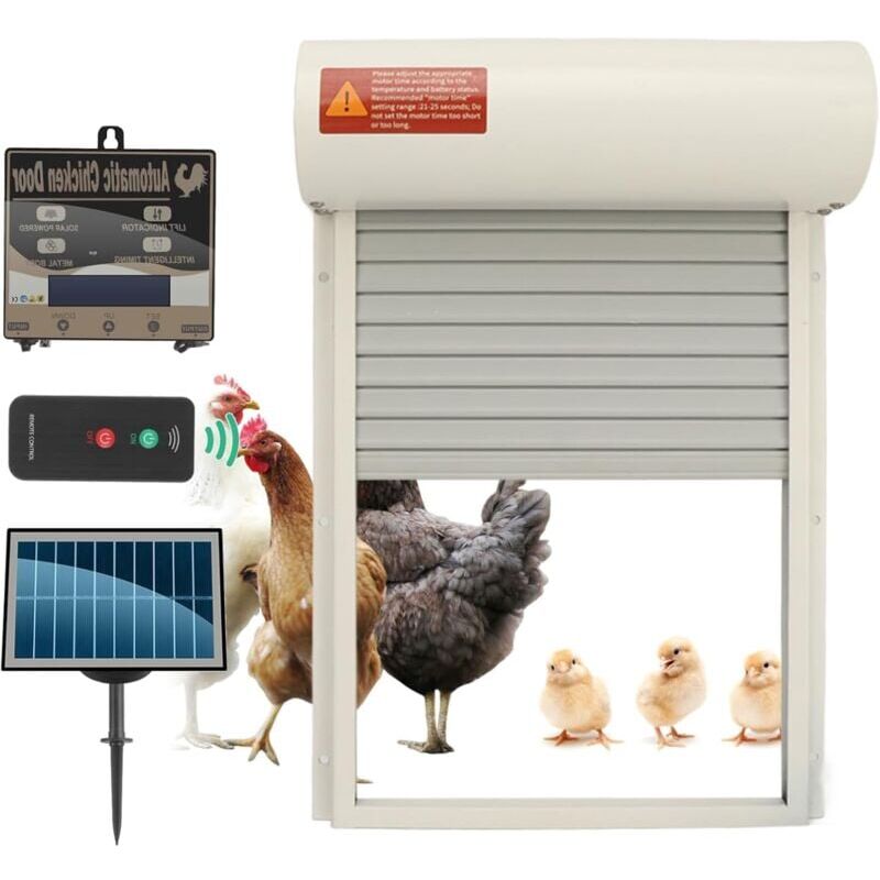 foto del prodotto porta automatica per pollaio, timer, sensore di luce programmabile, alimentazione a batteria, apriporta automatico per pollaio per polli bianco