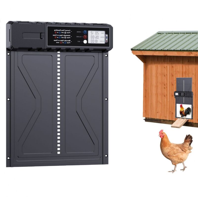 foto del prodotto porta automatica per pollaio ymyny, a batteria con schermo lcd programmabile impermeabile, porta automatica per pollaio in alluminio con timer, porta