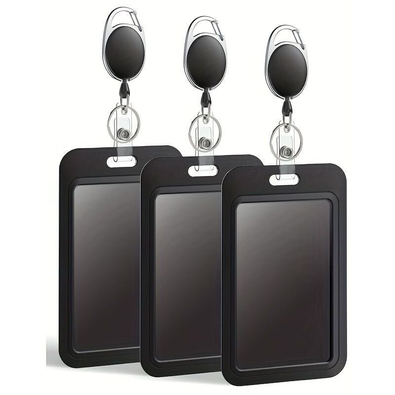 foto del prodotto porta badge orizzontale in plastica con anello portachiavi retrattile per un peso massimo di 226 g, porta badge rigido per studenti, scuole, uffici,