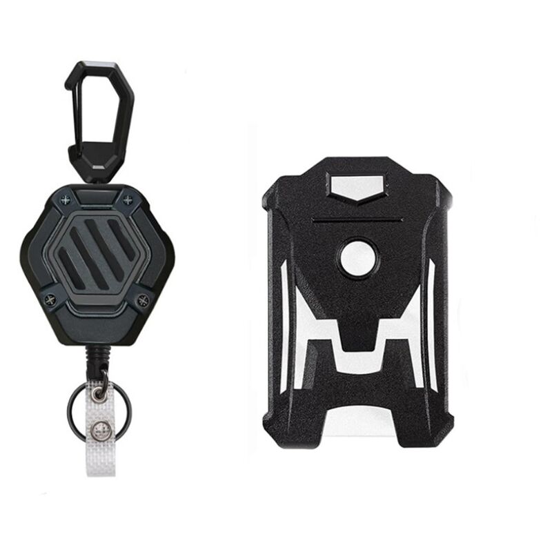 foto del prodotto porta badge, porta badge tattico, portachiavi con moschettone resistente, resistente con porta badge retrattile da 31,5 bebusingoto