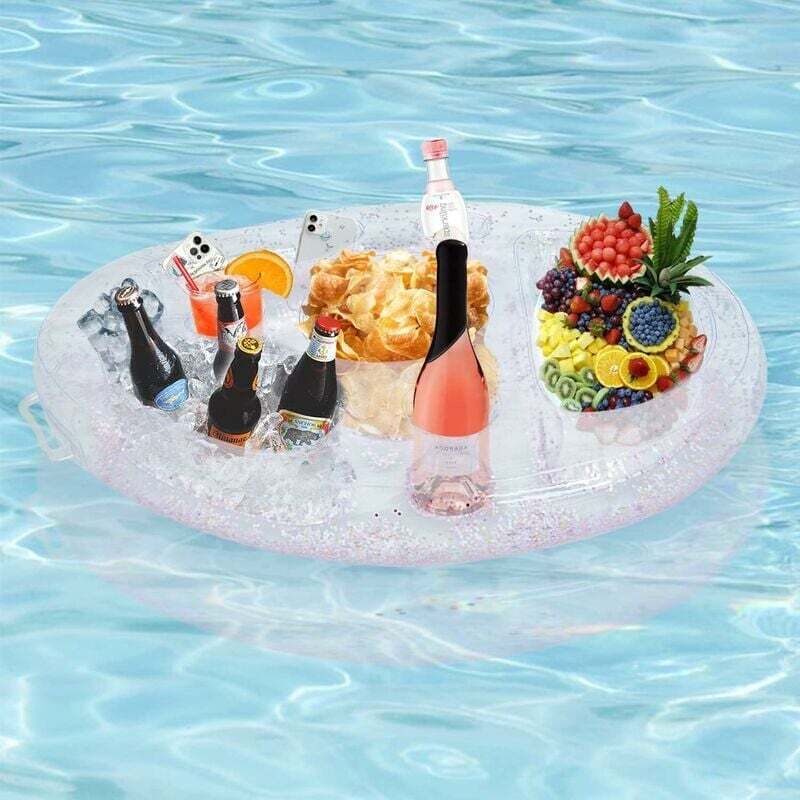 foto del prodotto porta bevande gonfiabile per piscina, bar galleggiante per piscina a 8 fori, porta bevande gonfiabile portatile, vassoio galleggiante per spa da piscina per feste, piscine, feste, spiaggia