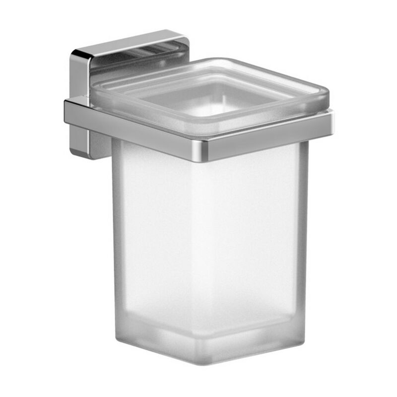 foto del prodotto porta bicchiere/spazzolini cromo e vetro satinato - serie kubik