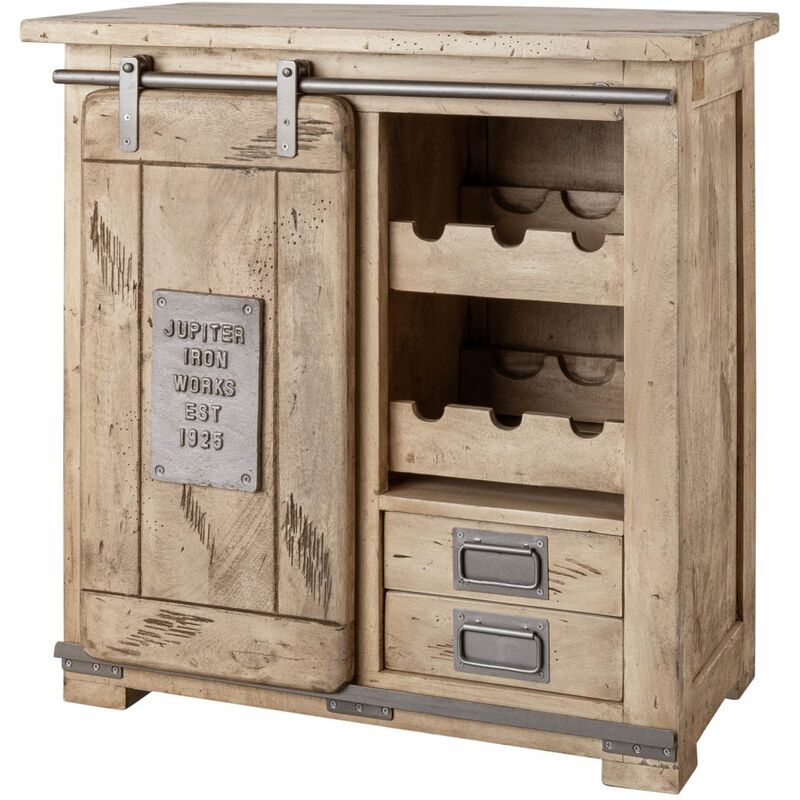 foto del prodotto porta bottiglie in legno di mango 80x40x82 sbiancato laccato railway 340