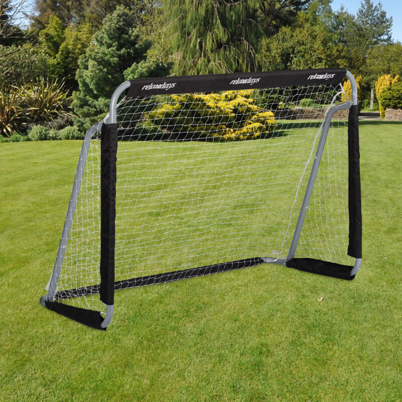 foto del prodotto porta calcio giocattolo, rete per bambini adulti, piccole per giardino, hlp 110x150x75cm, grigio nero relaxdays