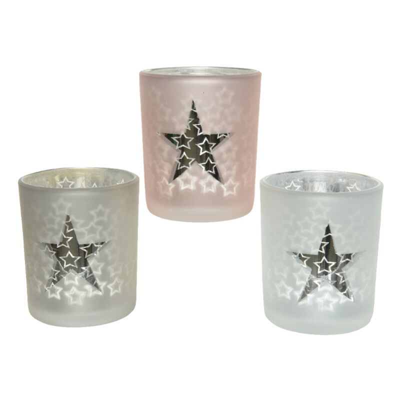 foto del prodotto porta candela con stella colori assortiti h 8 cm