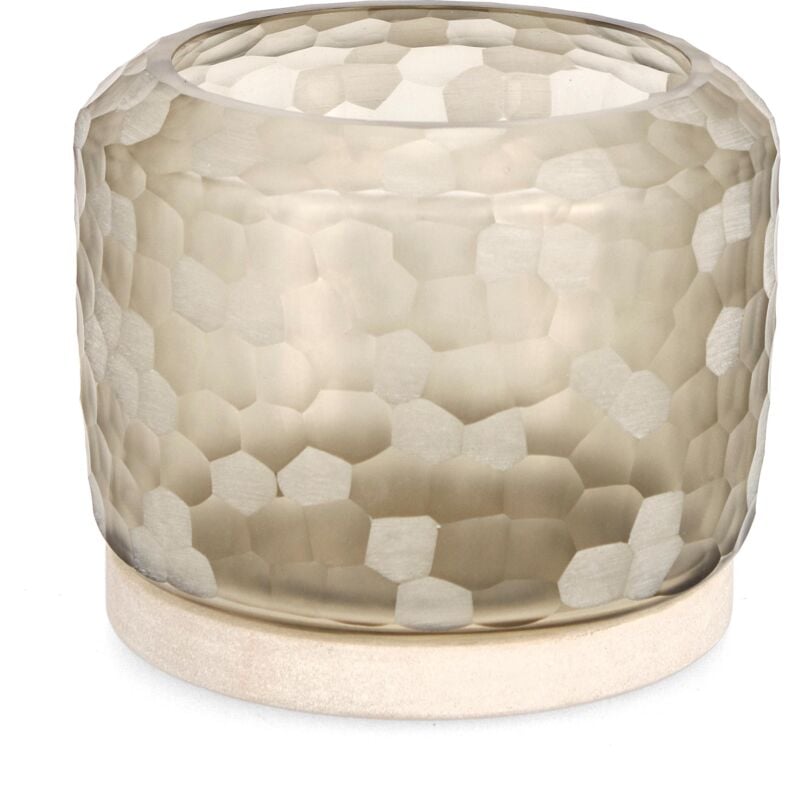 foto del prodotto porta candela in vetro sampur vt beige con base h19 e con base in pietra fatto a mano 12 x h 8cm