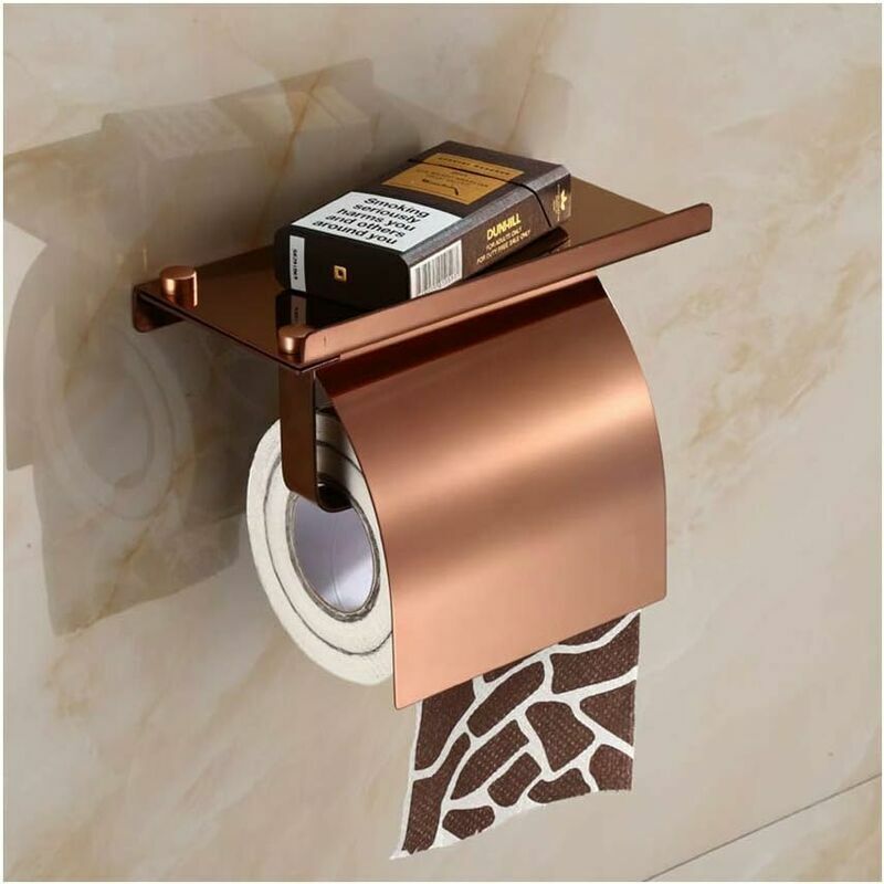 foto del prodotto porta carta igienica a parete con ripiano per telefono, porta rotolo di carta igienica in acciaio inox 304 con porta carta igienica per bagno, oro