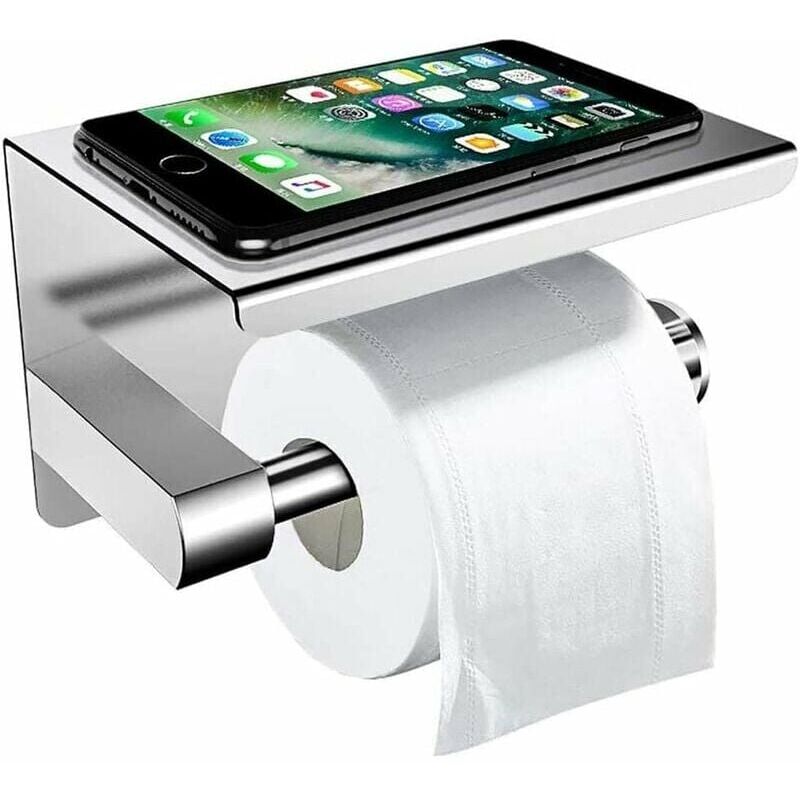 foto del prodotto porta carta igienica a parete con ripiano, porta rotolo di carta autoadesivo in acciaio inox, porta carta igienica con ripiano portaoggetti per wc,