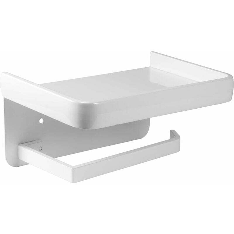 foto del prodotto porta carta igienica a parete con ripiano portaoggetti in alluminio per bagno e cucina bianco lablanc