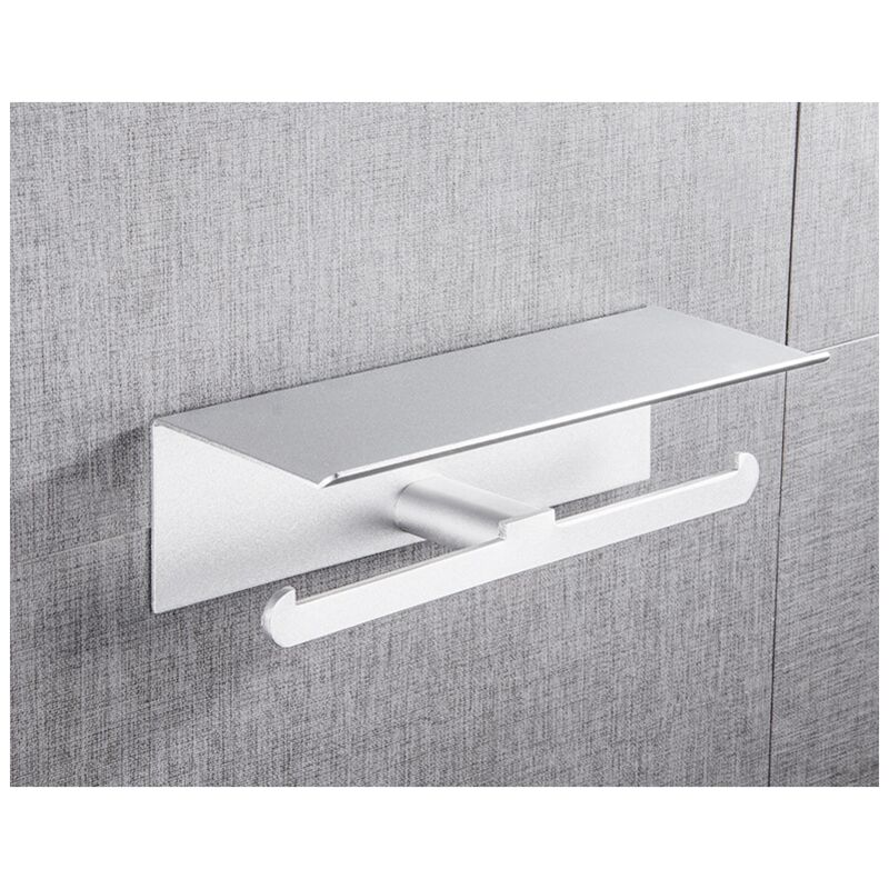 foto del prodotto porta carta igienica a parete in alluminio, doppio porta rotolo igienico con piattaforma con protezione bordi e anticaduta per wc da bagno, argento