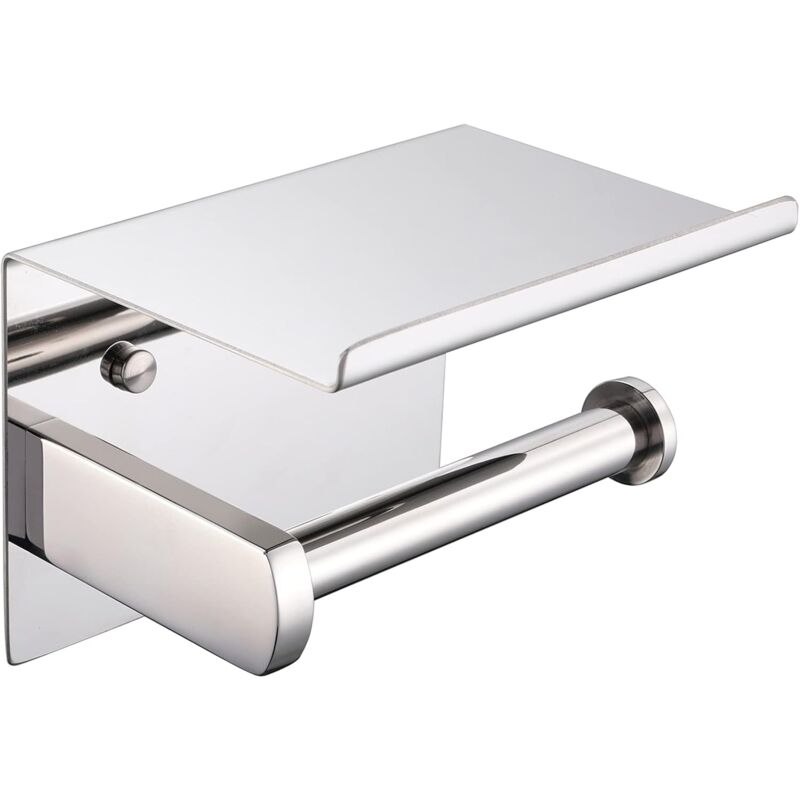 foto del prodotto porta carta igienica, acciaio inossidabile sus 304, cromo lucido, moderno porta carta igienica con ripiano per telefono, accessori per bagno e cucina