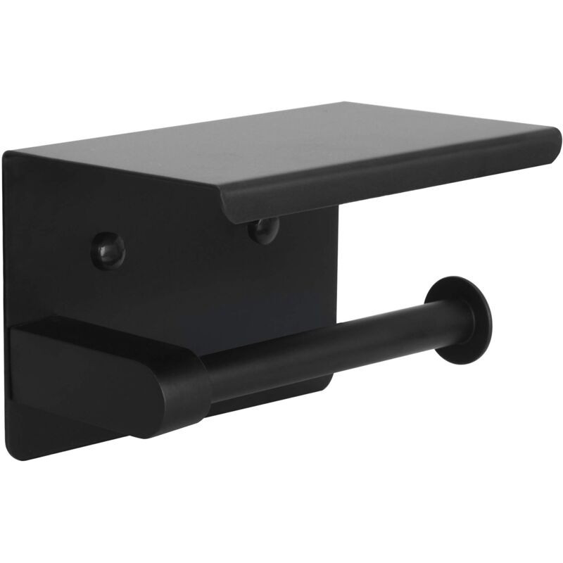foto del prodotto porta carta igienica adesivo con ripiano, porta rotolo di carta igienica a parete, senza foratura, sedile wc in acciaio inox sus 304, nero