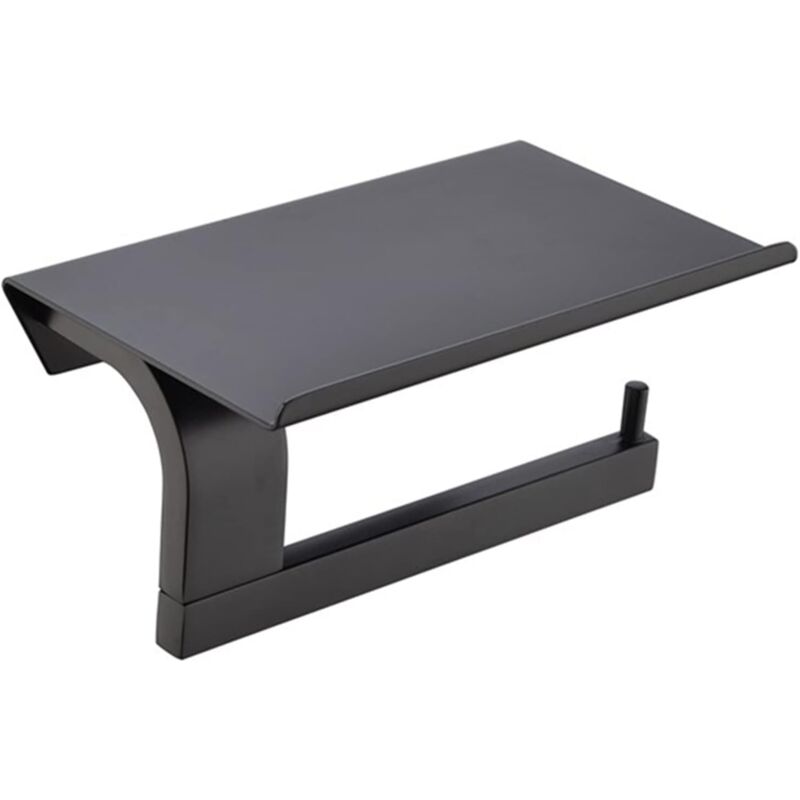 foto del prodotto porta carta igienica classico con ripiano porta rotolo di carta igienica in acciaio inox montaggio a parete accessori per il bagno wc, nero