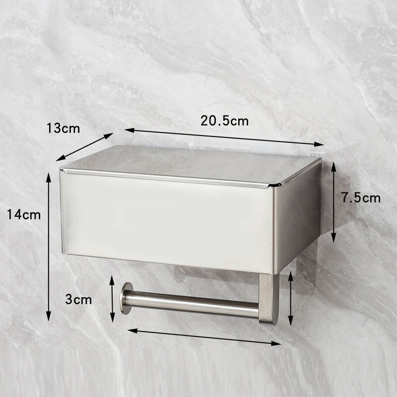 foto del prodotto porta carta igienica con contenitore per salviette umidificate in acciaio inox senza foratura con ripiano montaggio a parete carta igienica