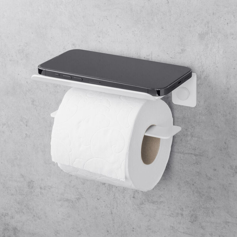 foto del prodotto porta carta igienica con mensola, in inox, bianco, destra, bliss daske