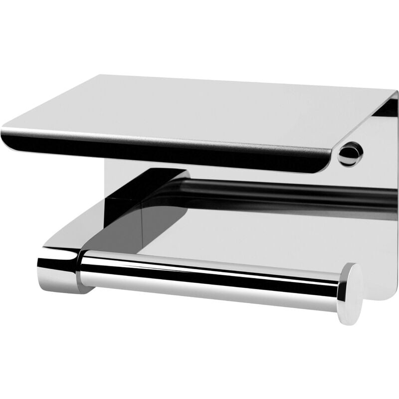 foto del prodotto porta carta igienica con ripiano 143 x 100 mm 2 diverse opzioni di fissaggio con adesivo e foratura cromato acciaio legato porta carta