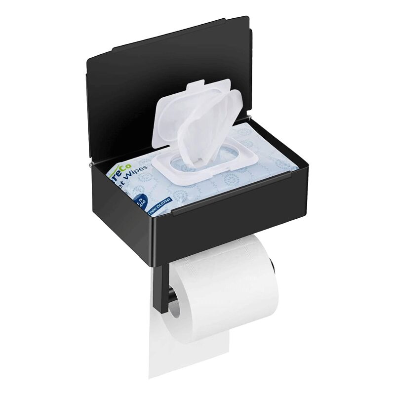 foto del prodotto porta carta igienica con ripiano, dispenser di salviette umidificate monouso per bagno, porta carta igienica con contenitore, montaggio a parete in