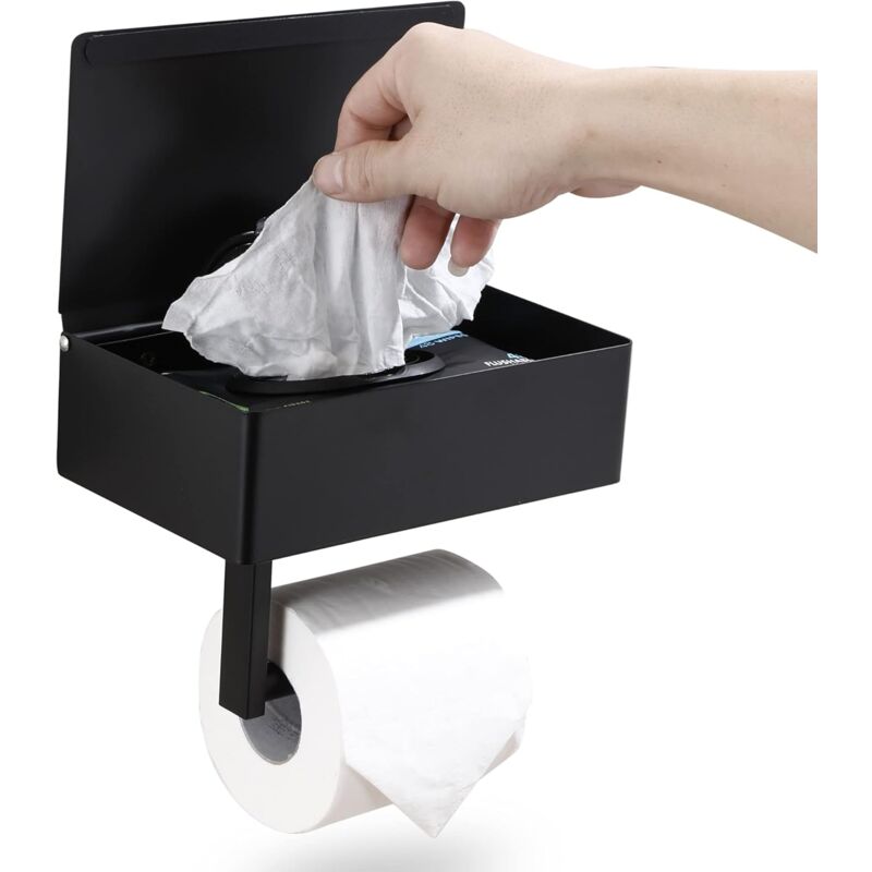foto del prodotto porta carta igienica con ripiano per dispenser di salviette umidificate e portaoggetti per il bagno organizer da parete in acciaio inossidabile