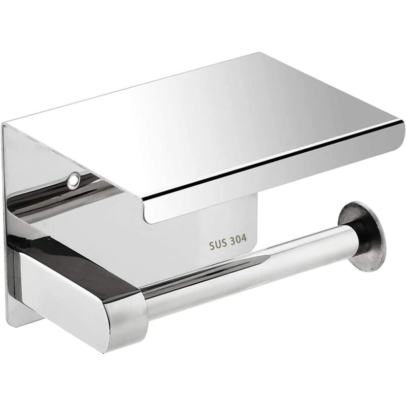 foto del prodotto porta carta igienica con ripiano, porta carta igienica in acciaio inox lucido, autoadesivo o forabile, due metodi di installazione, accessori per il