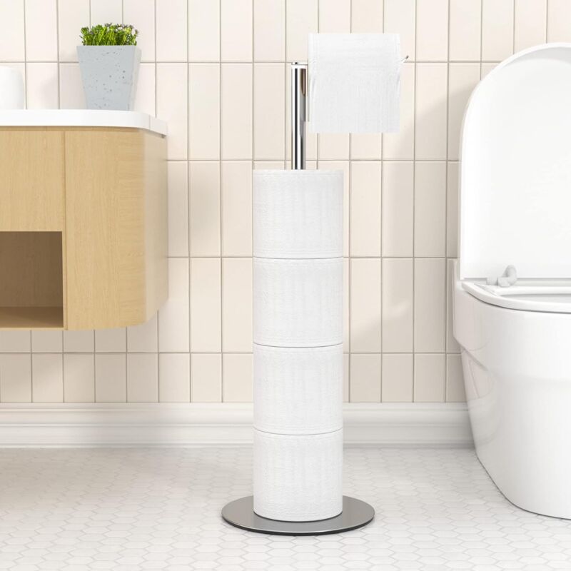 foto del prodotto porta carta igienica da appoggio ymyny per bagno, porta carta igienica in acciaio inox con base appesantita, dispenser di carta igienica semplice e