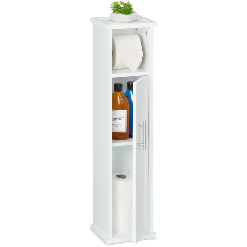 foto del prodotto porta carta igienica da bagno, mobiletto autoportante salvaspazio, portarotolo, hlp 77x18,5x17,5 cm, bianco relaxdays