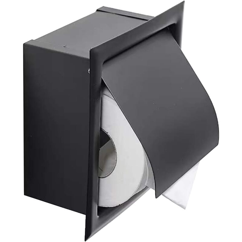 foto del prodotto porta carta igienica da incasso, in acciaio inox con coperchio, design a incasso, salvaspazio, porta carta igienica nero opaco, adatto per cucina,