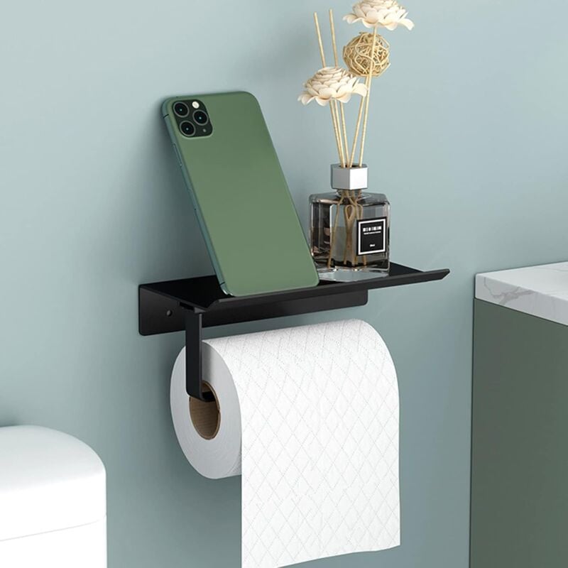 foto del prodotto porta carta igienica da parete in alluminio perforato non perforato porta rotolo con ripiani spaziosi per wc e cucina nero 