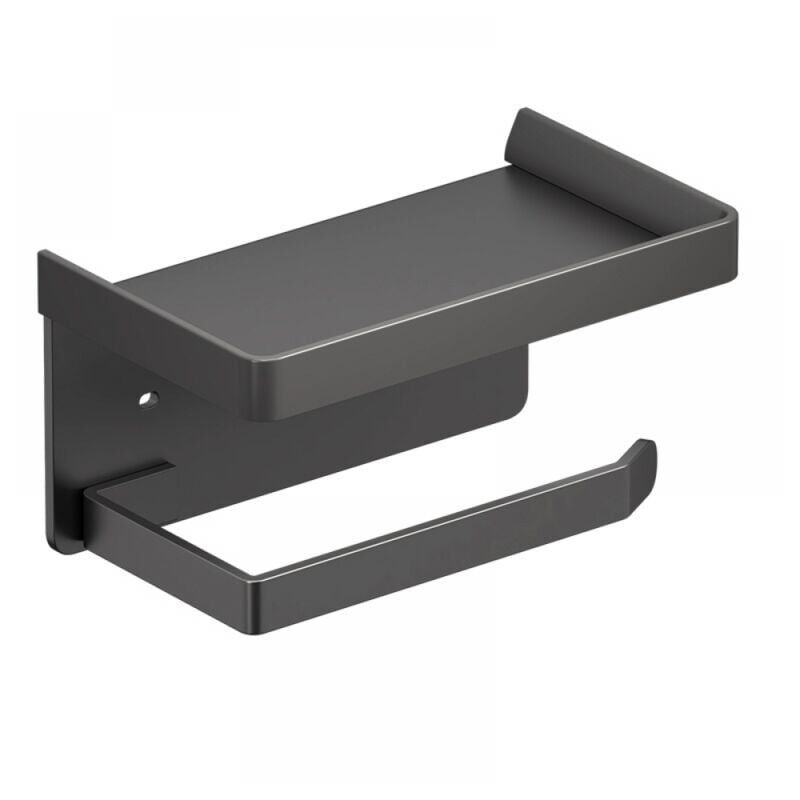 foto del prodotto porta carta igienica da parete nero con ripiano in alluminio per bagno e cucina