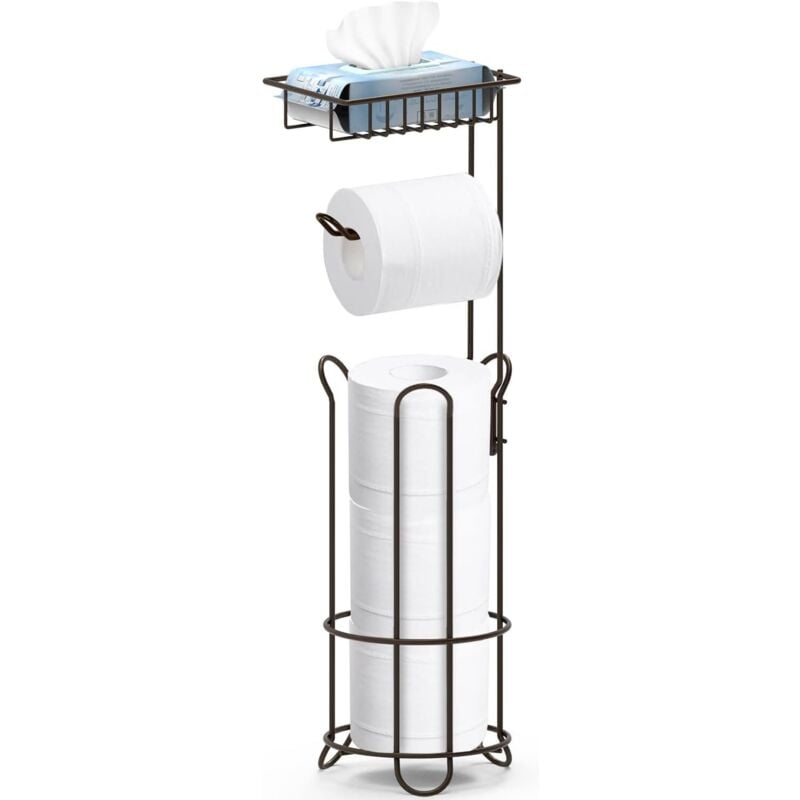 foto del prodotto porta carta igienica da terra ymyny in bronzo con ripiano superiore, porta rotolo di carta igienica con dispenser e contenitore, dispenser per 3