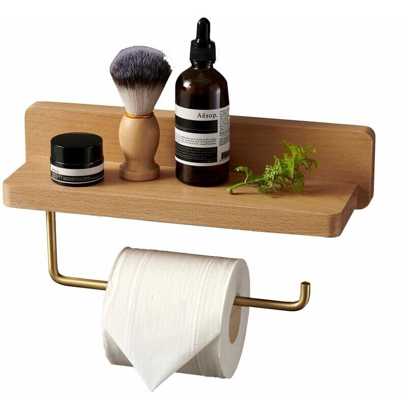 foto del prodotto porta carta igienica doppia installazione in legno massello di faggio porta carta igienica a parete autoadesivo angoli arrotondati porta rotolo di carta decorazione per bagno cucina (faggio,)
