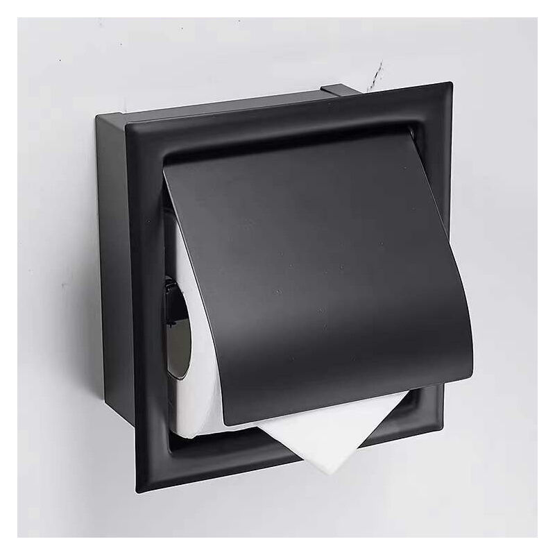 foto del prodotto porta carta igienica in acciaio inox nero opaco, da incasso, a parete, per bagno sollbry
