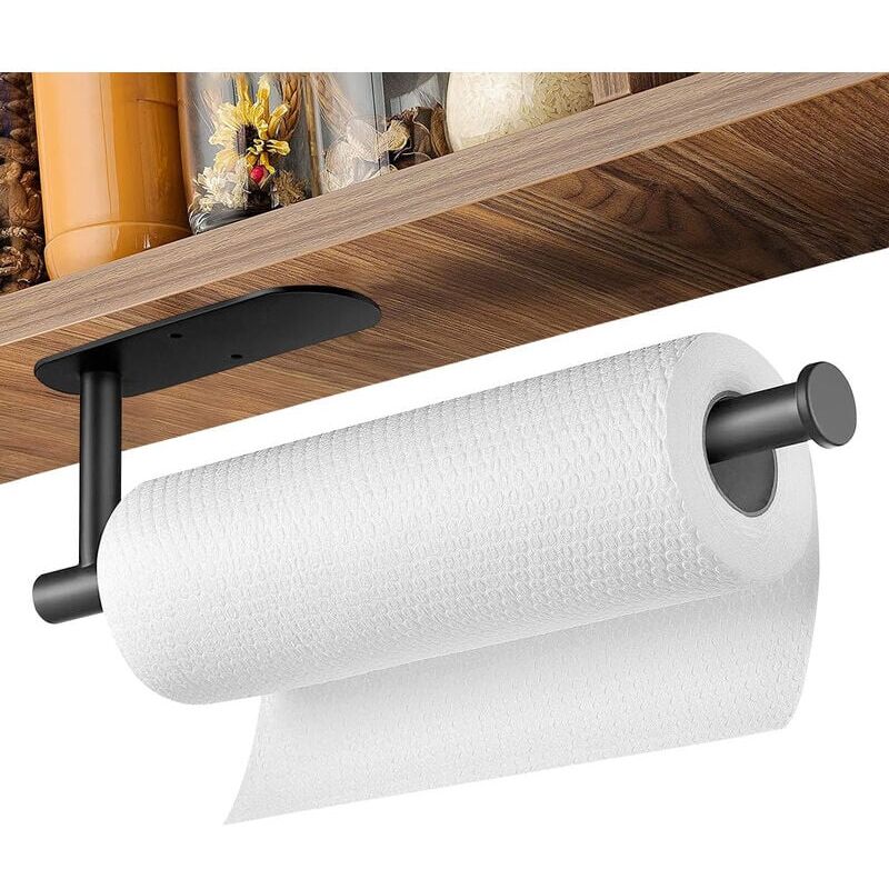 foto del prodotto porta carta igienica in acciaio inox opaco, porta rotolo di carta igienica semiaperto, supporto da parete rotondo per bagno e cucina nero