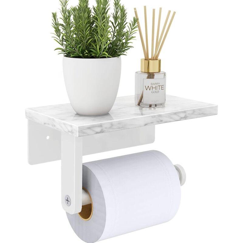foto del prodotto porta carta igienica in acciaio inox porta carta igienica con ripiano marmorizzato per cucina e bagno bianco