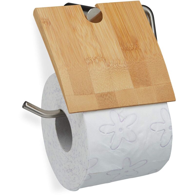 foto del prodotto porta carta igienica in bamb , portarotolo per il bagno, da parete, hxlxp 7 x 18,5 x 11 cm, legno naturale relaxdays