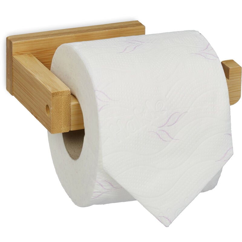 foto del prodotto porta carta igienica per il bagno, hlp 4 x 14 x 9 cm, da muro, portarotolo da parete bamb , color legno relaxdays
