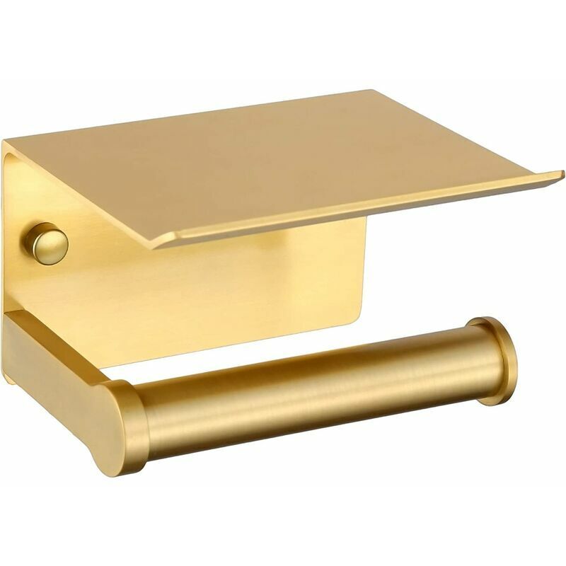 foto del prodotto porta carta igienica, porta carta igienica a parete con ripiano, autoadesivo, alluminio oro 
