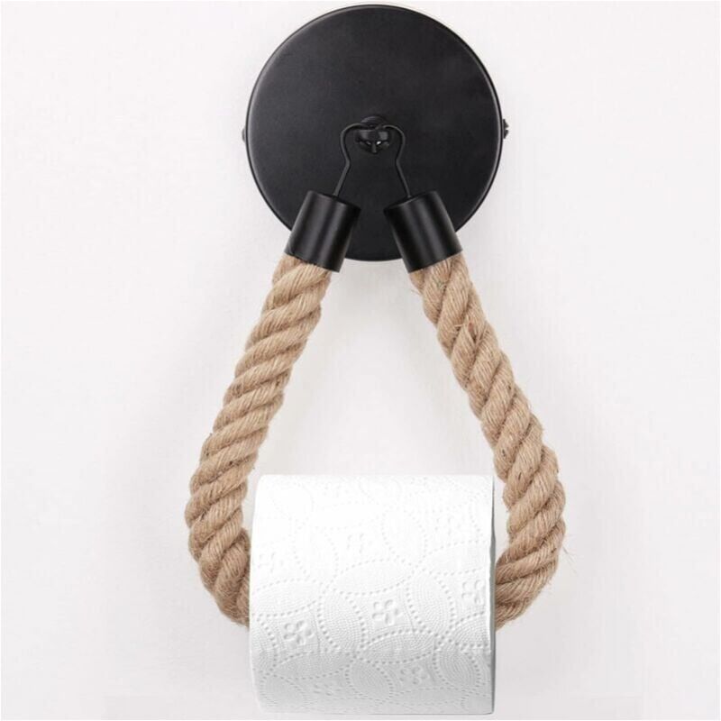 foto del prodotto porta carta igienica, portasciugamani in corda di canapa per bagno e cucina, porta rotolo di carta igienica nero 