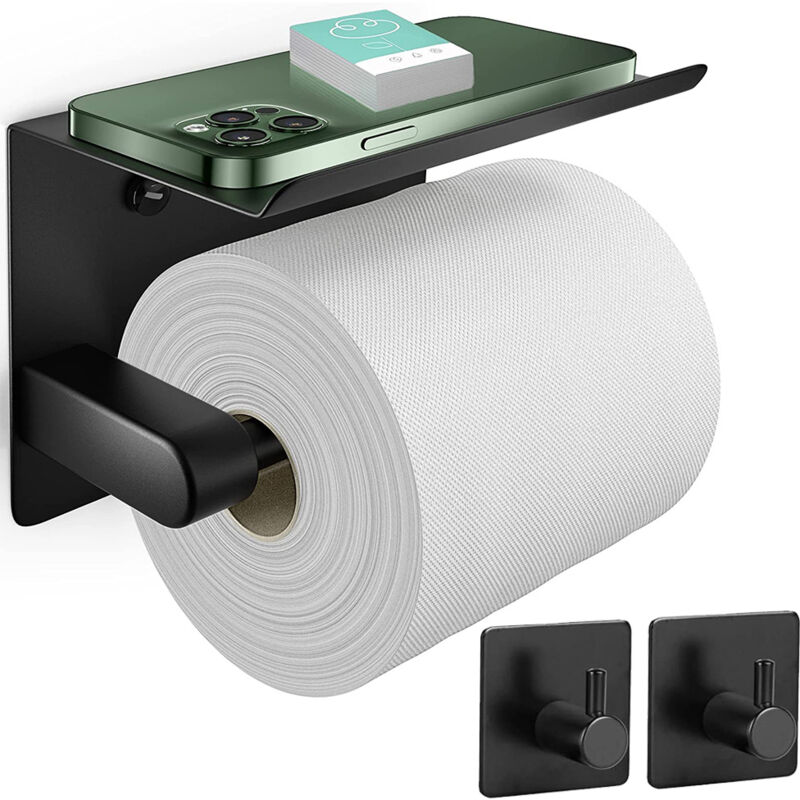 foto del prodotto porta carta igienica, premio sus304 porta carta igienica materiale, mensola di stoccaggio, acciaio inossidabile per bagno cucina toilette nero