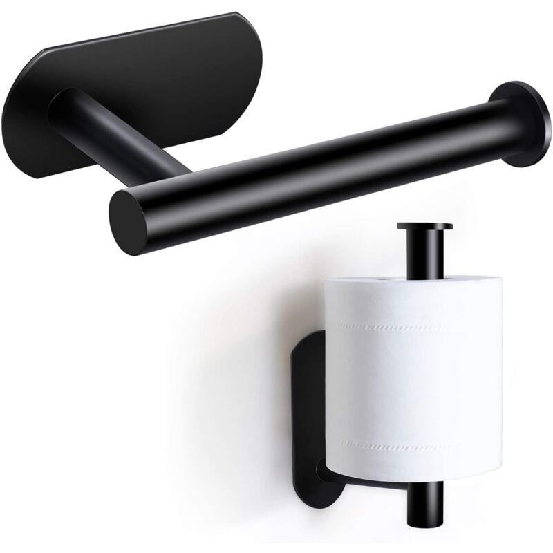 foto del prodotto porta carta igienica, supporto premium senza forare, porta carta igienica da parete in acciaio inox per cucina e bagno, nero
