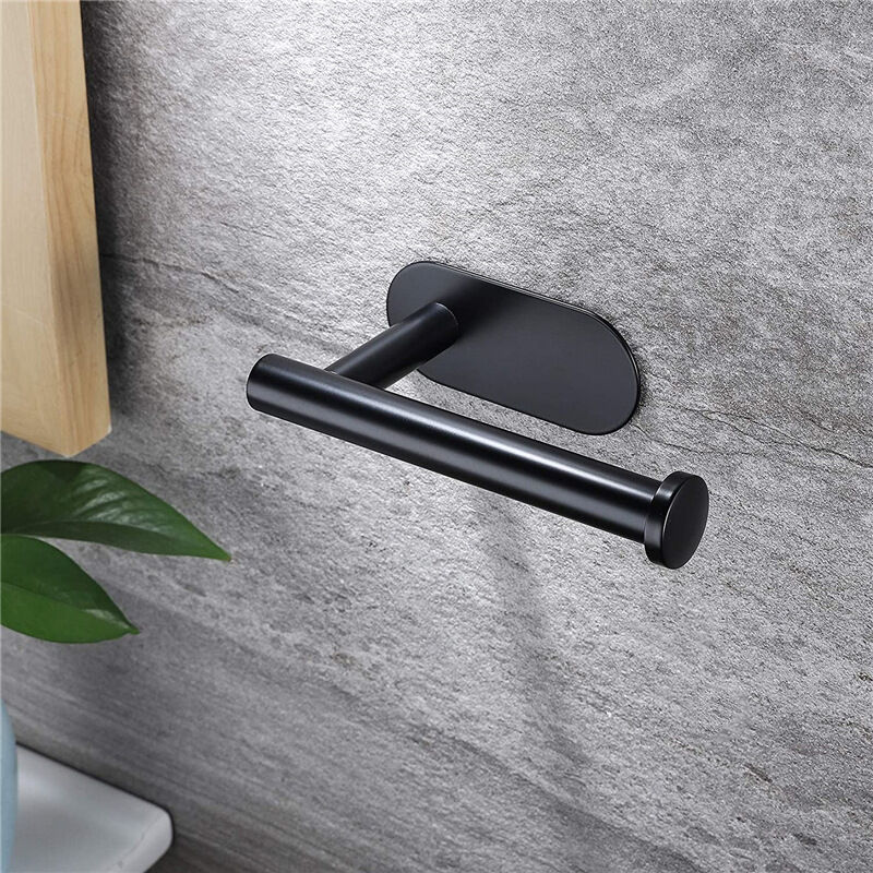 foto del prodotto porta carta igienica, supporto premium senza forare, porta carta igienica da parete in acciaio inox per cucina e bagno, nero rapanda